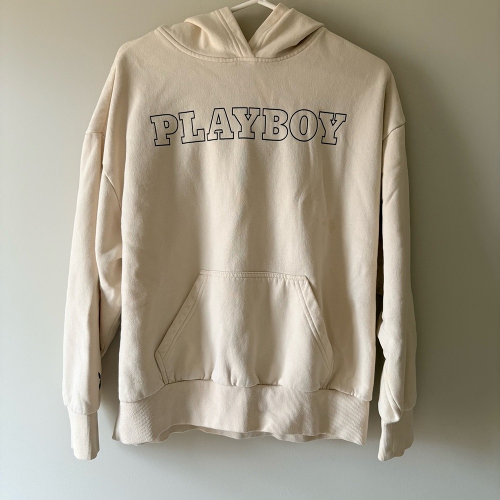 Playboy X Pacsun Small Cream oversize Hoodie Playboy Bunny Streetwear Lounge
